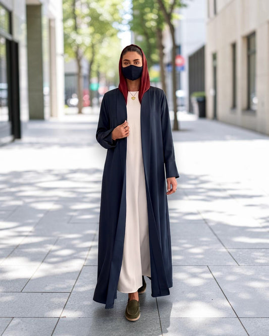 Open Abaya Shrug with Hijab & Optional Inner |  Navy Blue
