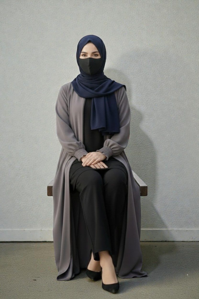 Front Open Abaya with Zipper Opening, Umbrella Flare and Matching Belt