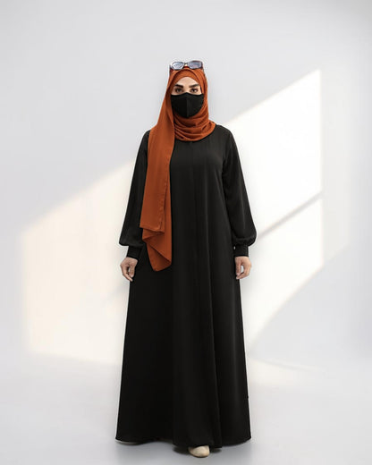 Black Abaya for Women with Rust Hijab