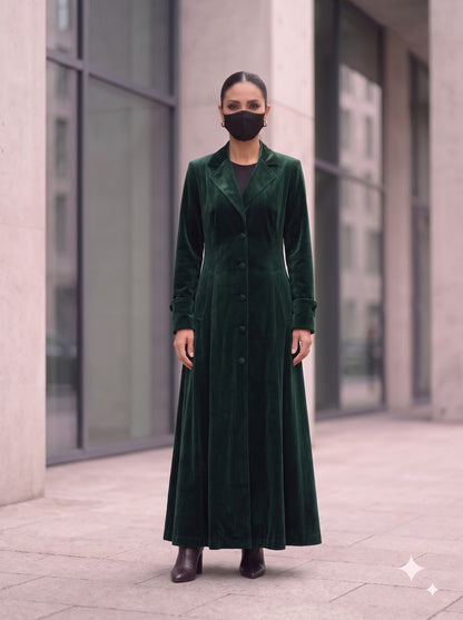 Tailored Velvet Coat Abaya with Lapel Collar