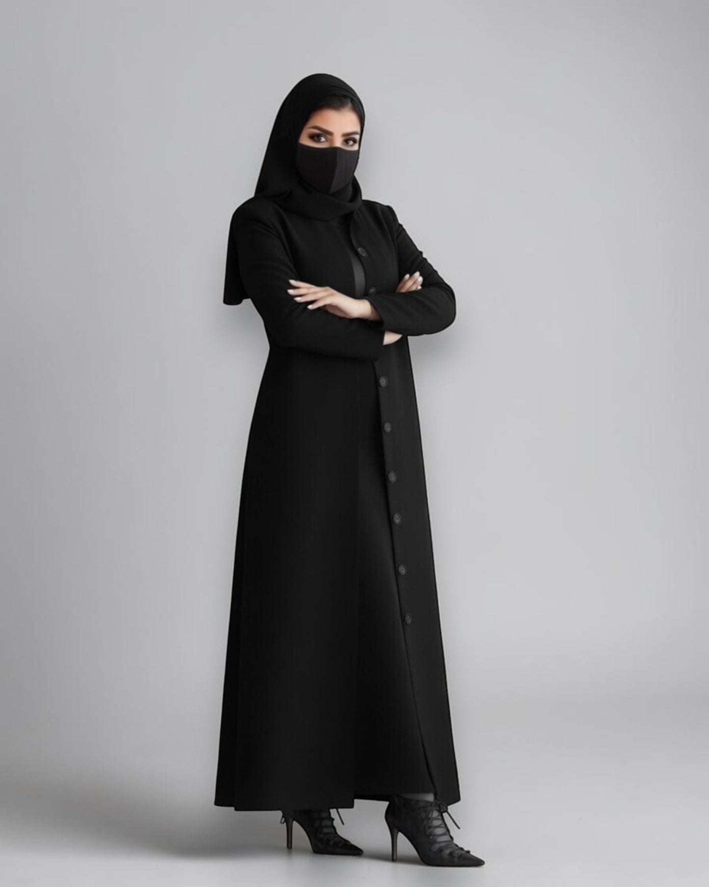 Mahram Black Flow Crepe Coat-Style Abaya without Lining
