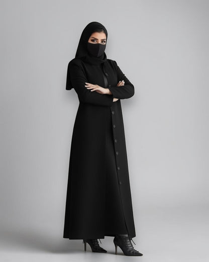Mahram Black Flow Crepe Coat-Style Abaya without Lining