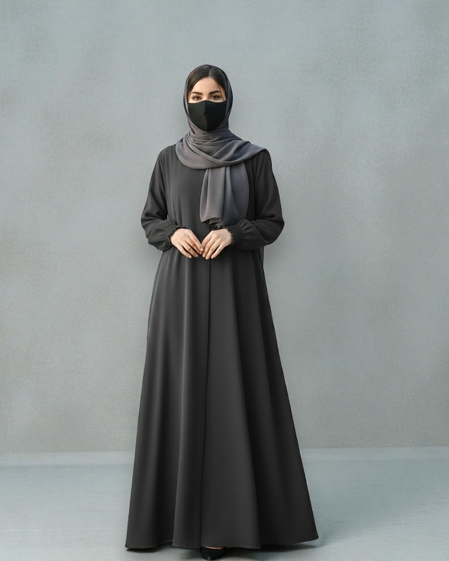 Front Open Abaya with Zipper Opening, Umbrella Flare and Matching Belt