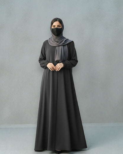 Front Open Abaya with Zipper Opening, Umbrella Flare and Matching Belt
