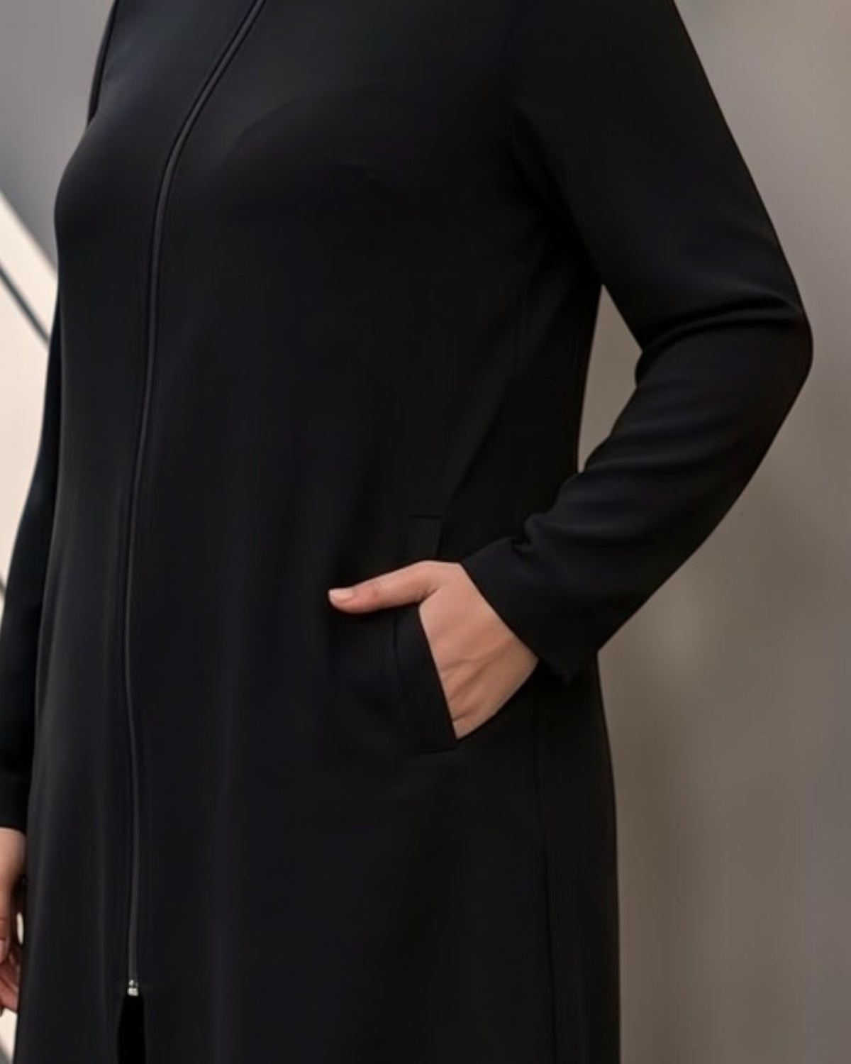 Black 2-Piece Modest Co-Ord Set with Zipper Top & Elasticated Trousers | Optional Hijab