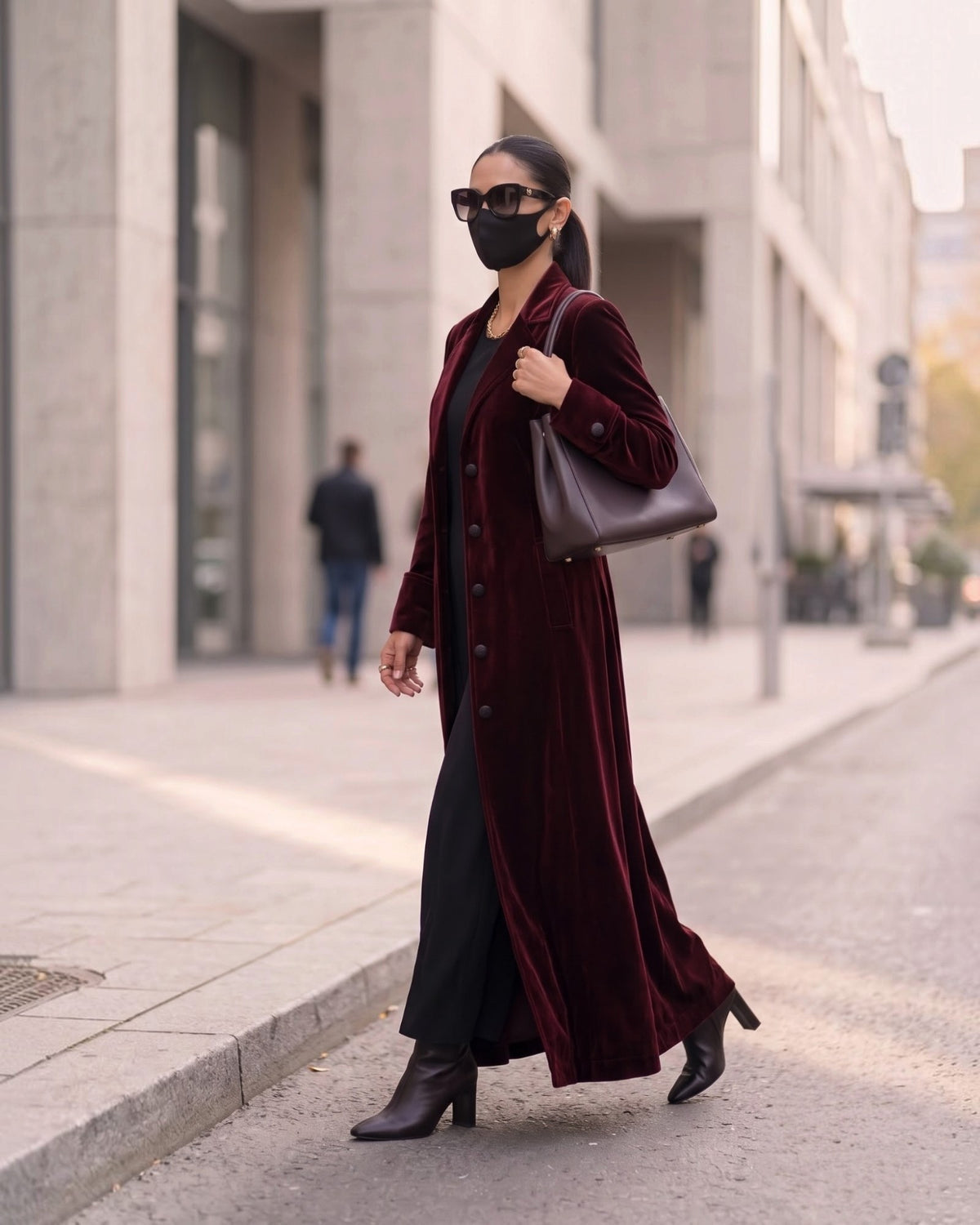 Structured Velvet Abaya Coat with Tailored Lapels