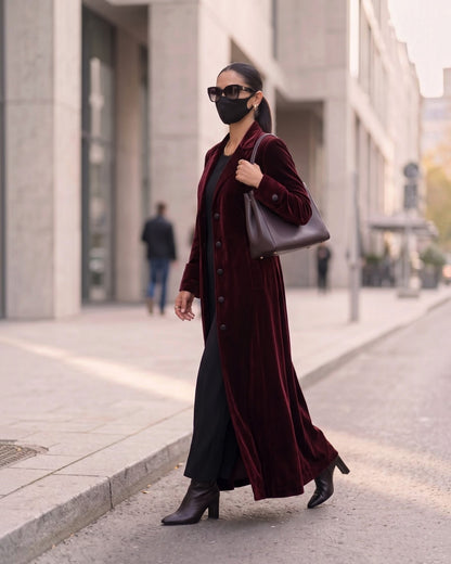 Structured Velvet Abaya Coat with Tailored Lapels