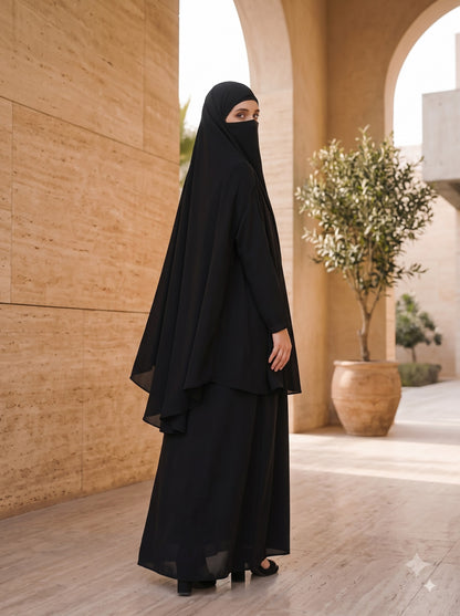Abaya Khimar Set with Adjustable Tie-Back Face Cover