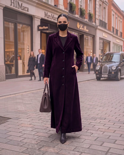 Longline Velvet Coat Abaya with Lapel Collar