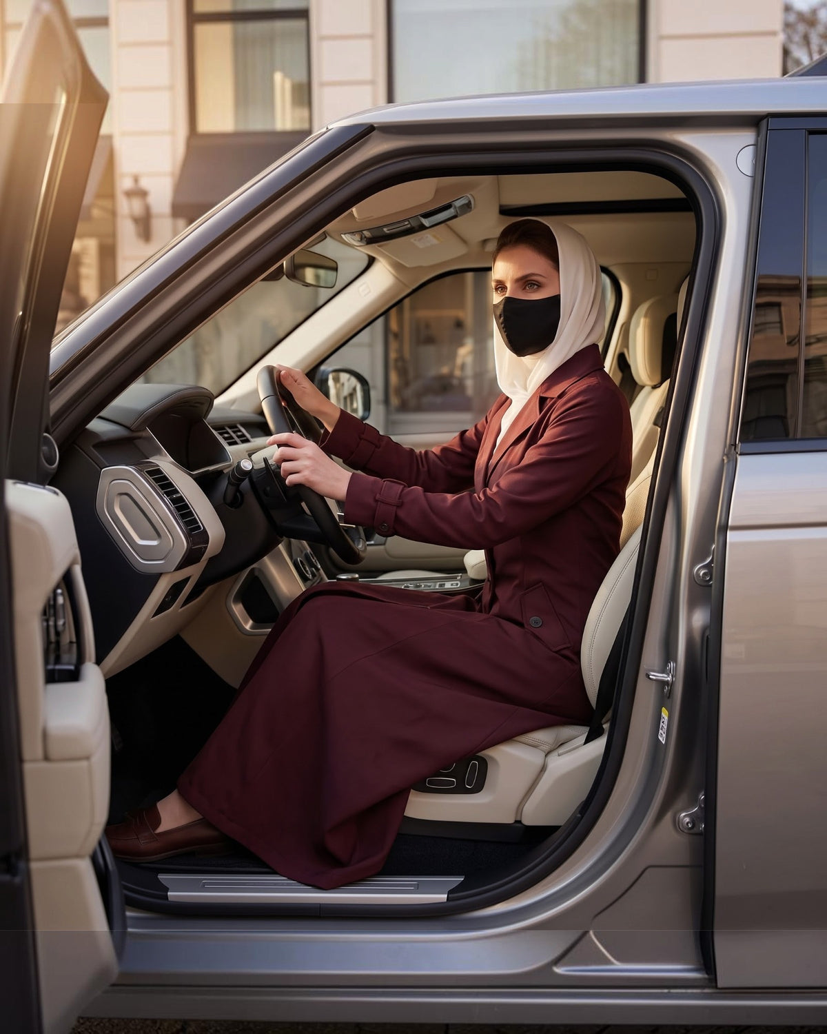 Executive Abaya Coat with Structured Shoulders (Maroon)