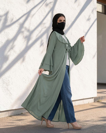 Layered Yoke Shrug for Abaya with Flared Bell Sleeves