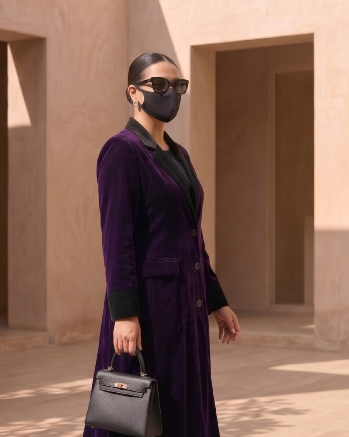 Velvet Coat Abaya with Contrast Lapels For Working Woman