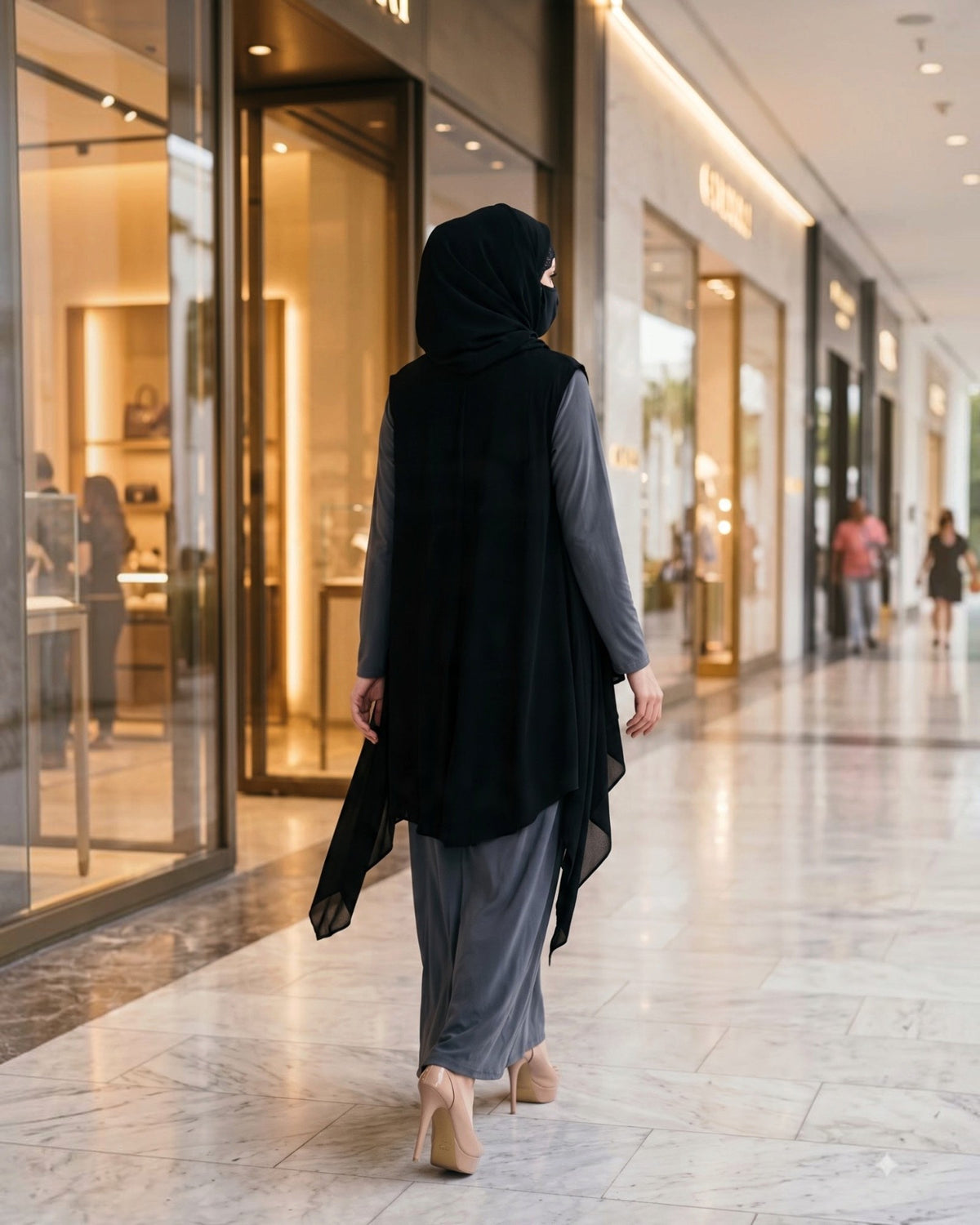 3-Piece Layered Abaya Set with Asymmetrical 'Free Size Shrug' & Hijab