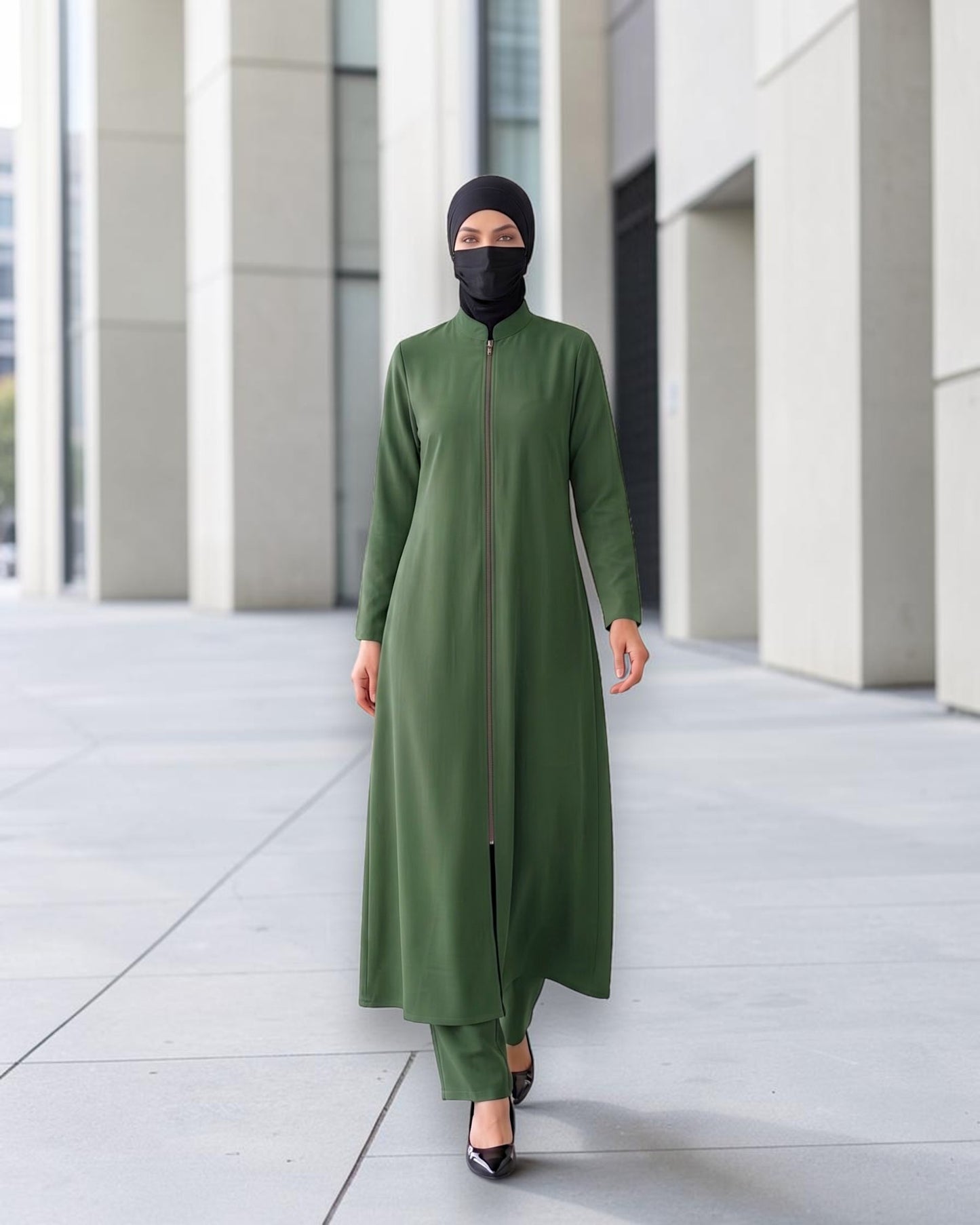 Modest Workwear Long Top with Hijab | Optional Pant |Jade Green