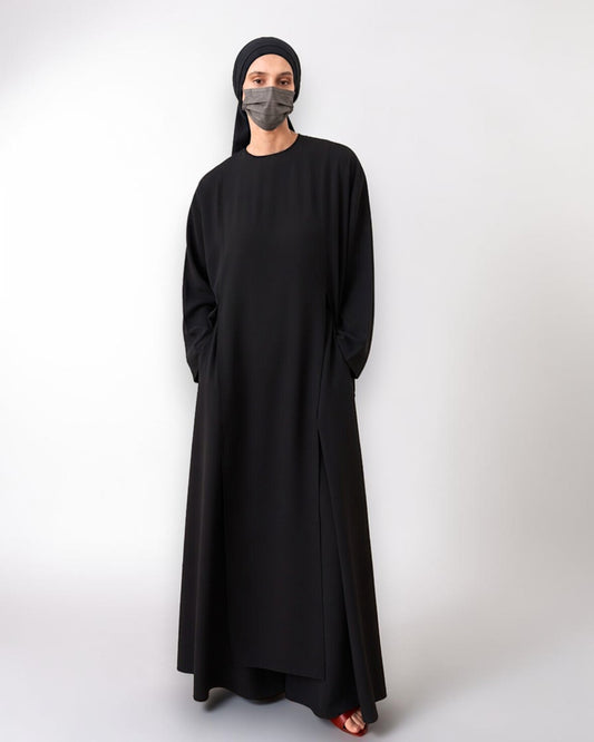 Black Abaya-like Co-ord Set with Long Tunic and Elasticated Bottom