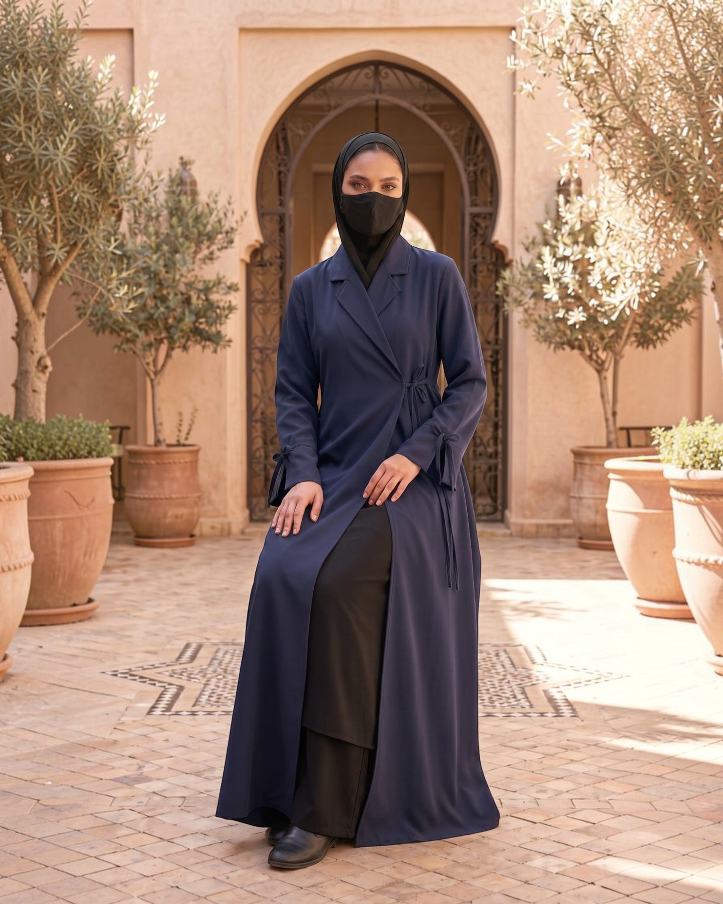 Designer Coat Abaya in Angrakha Style with Tie Ribbons