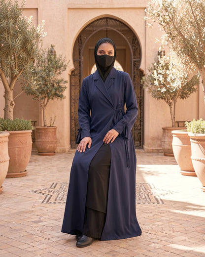 Designer Coat Abaya in Angrakha Style with Tie Ribbons