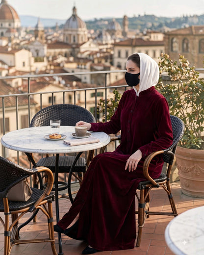 Luxe Micro Velvet Front Open Abaya with Buttoned Cuffs