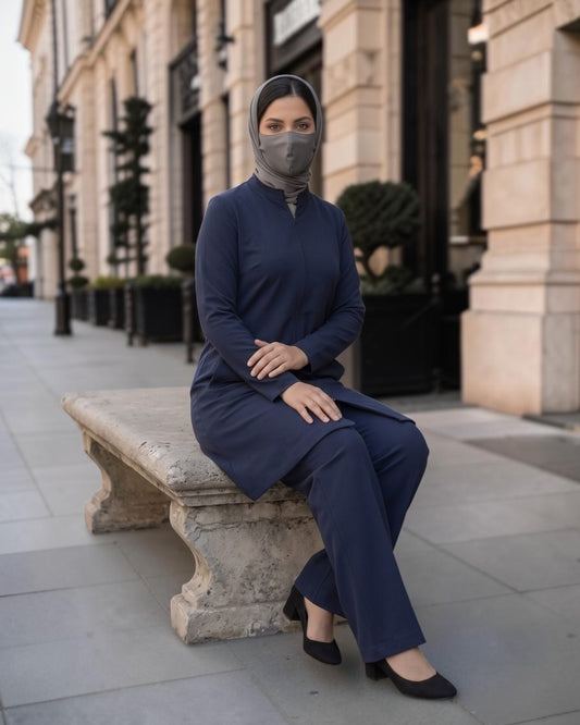 2-Piece Modest Co-Ord Set with Zipper Top & Elasticated Trousers | Optional Hijab