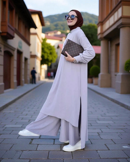 Co-ord Abaya Set for Women Ð Firdaus Fabric with Wide Palazzo & Tunic