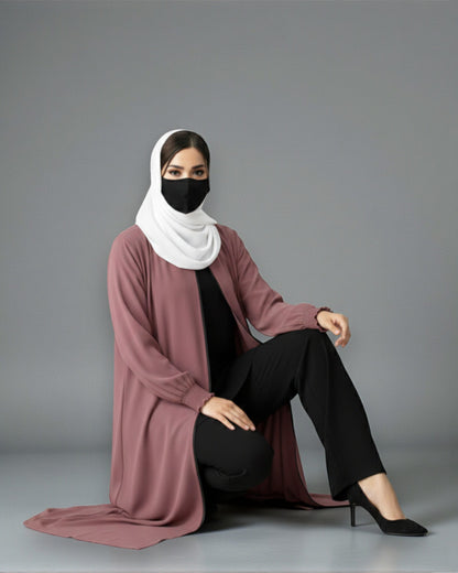 Front Open Abaya with Zipper Opening, Umbrella Flare and Matching Belt