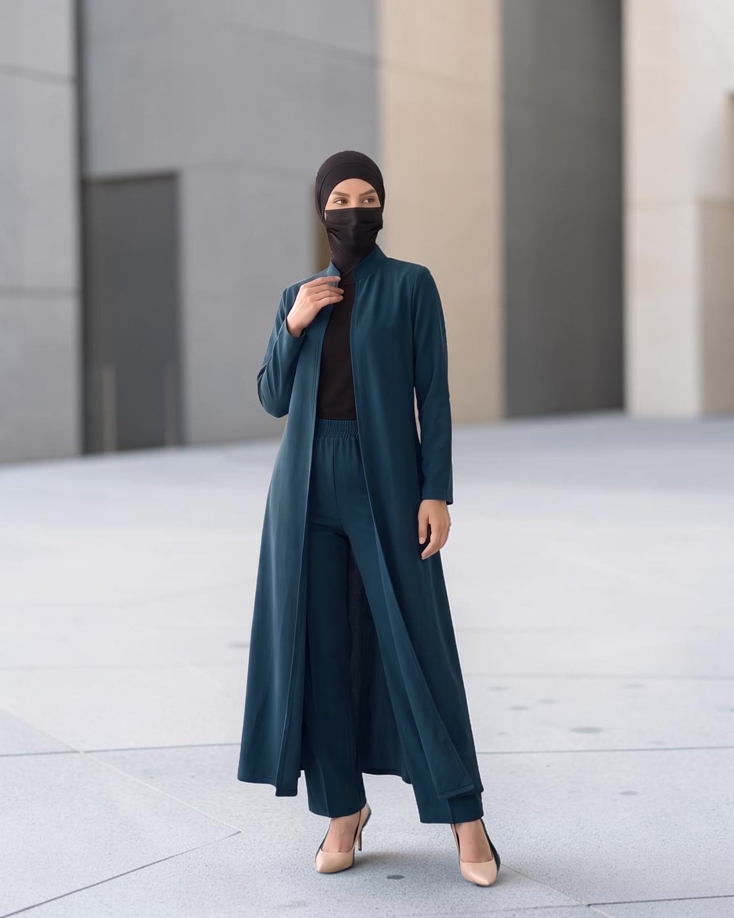 Modest Workwear Long Top with Hijab | Optional Pant |Dark Teal