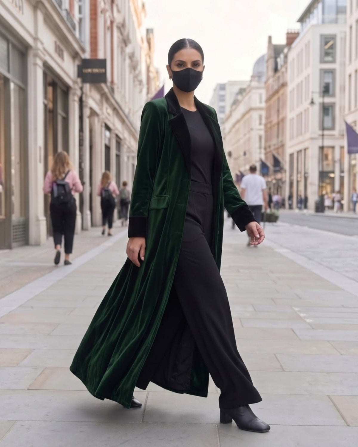 Trending Velvet Coat Abaya with Contrast Lapels