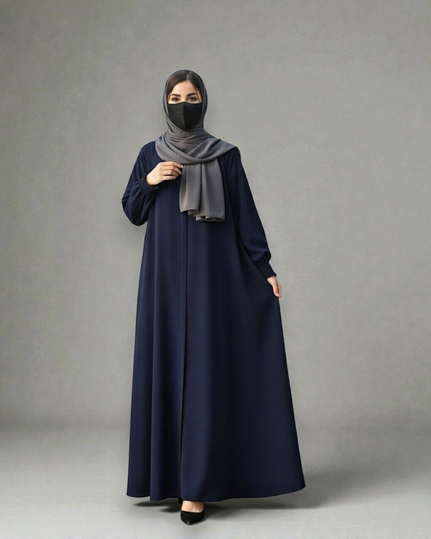 Front Open Abaya with Zipper Opening, Umbrella Flare and Matching Belt