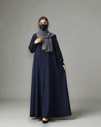 Front Open Abaya with Zipper Opening, Umbrella Flare and Matching Belt