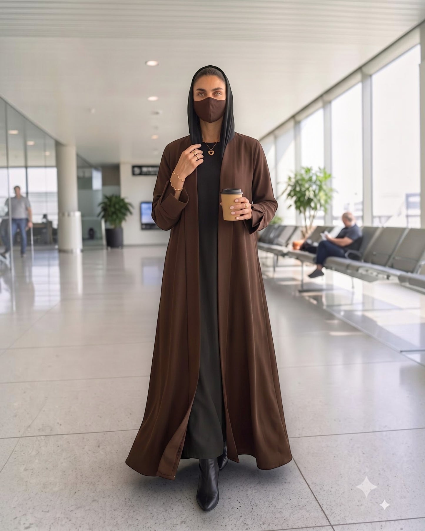 Open Abaya Shrug with Hijab & Optional Inner | open-abaya-shrug| Brown