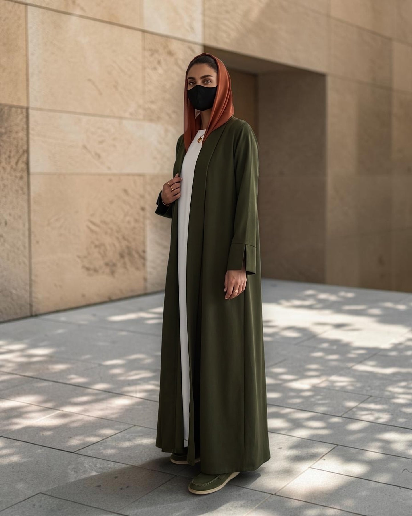 Open Abaya Shrug with Hijab & Optional Inner | open-abaya-shrug| Dark Olive