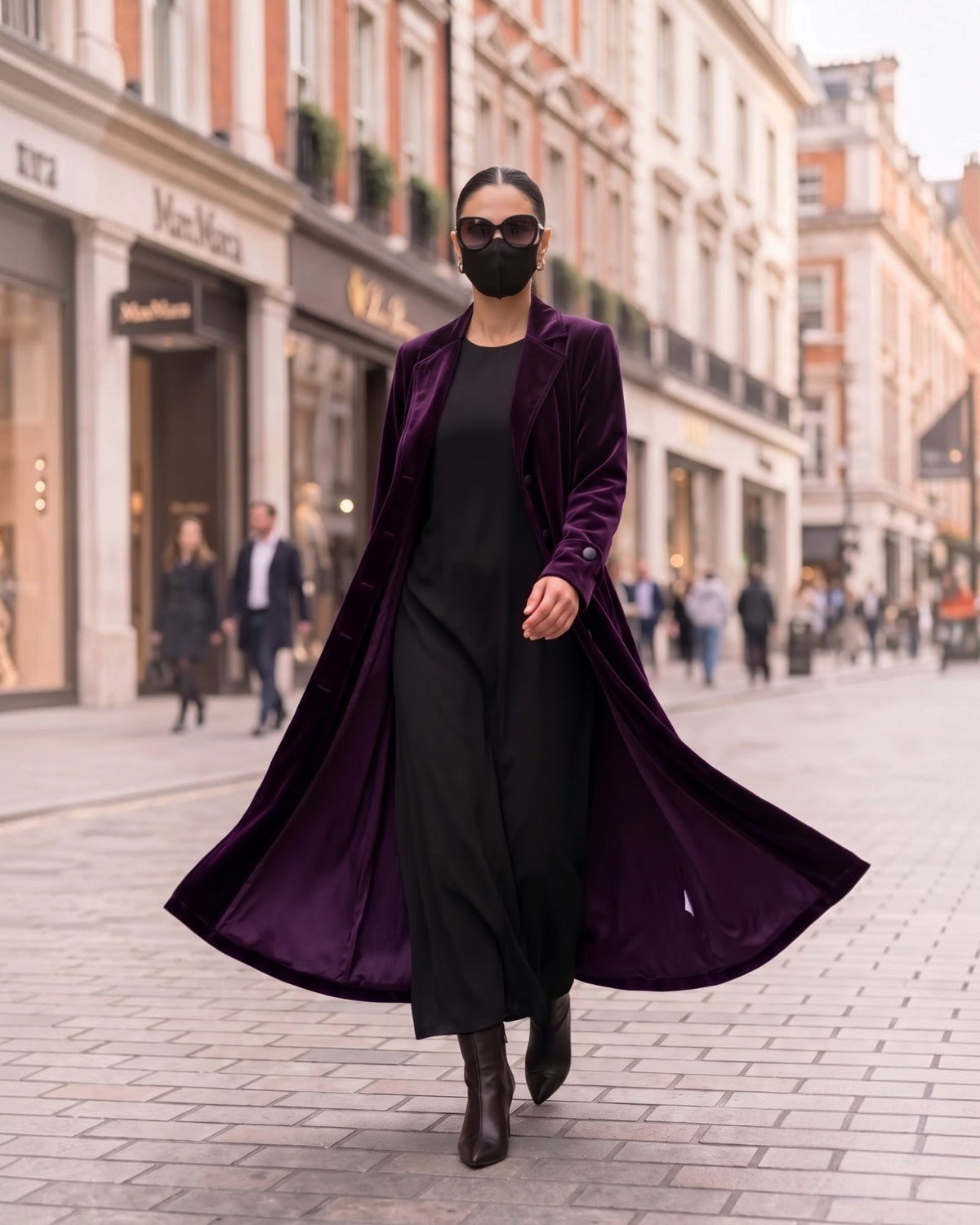 Longline Velvet Coat Abaya with Lapel Collar