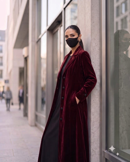 Structured Velvet Abaya Coat with Tailored Lapels