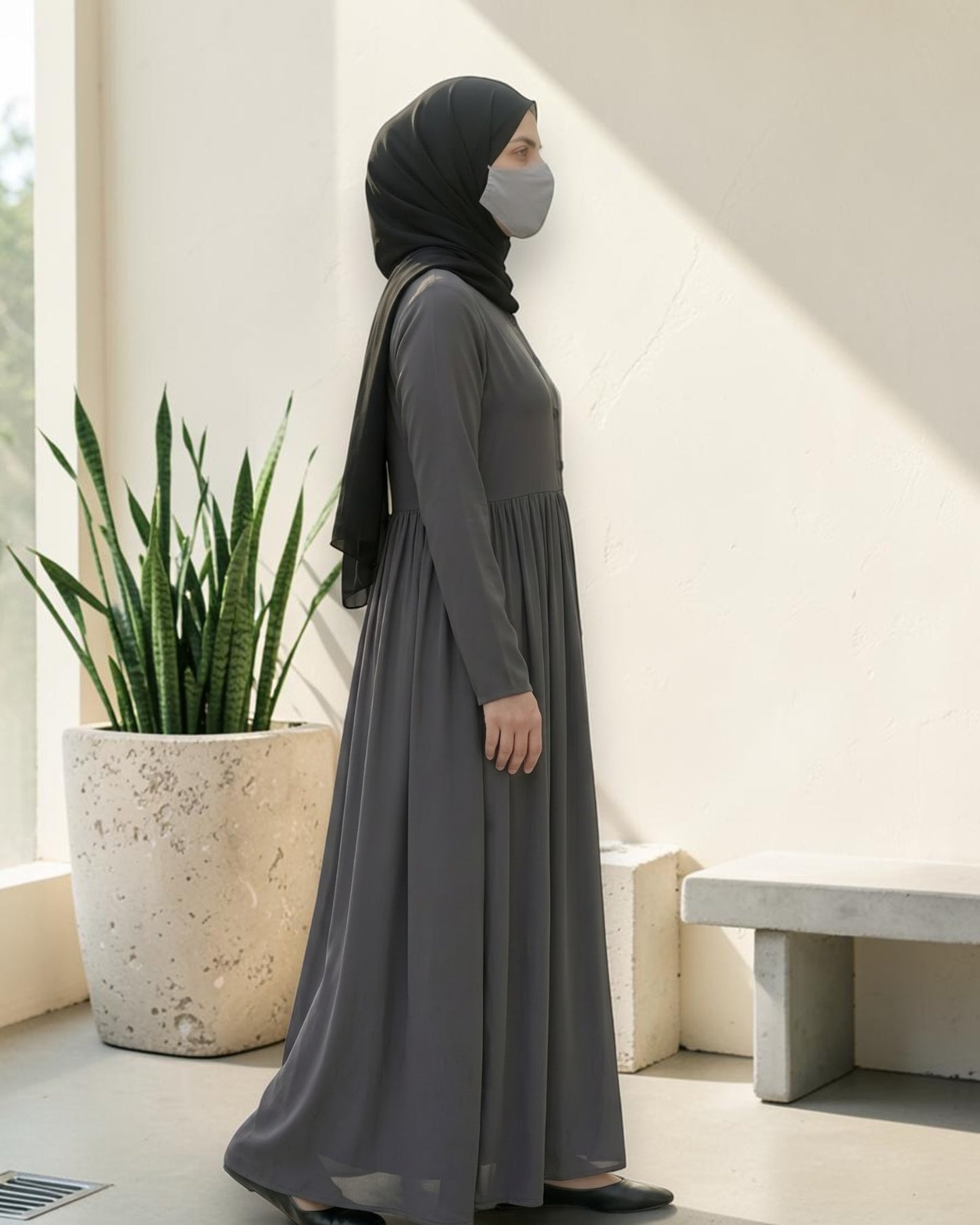 Stylish Umbrella Flare Mahram-Abaya with a Belt and Hijab in Firdaus Fabric
