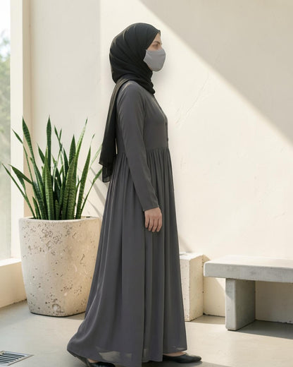 Stylish Umbrella Flare Mahram-Abaya with a Belt and Hijab in Firdaus Fabric