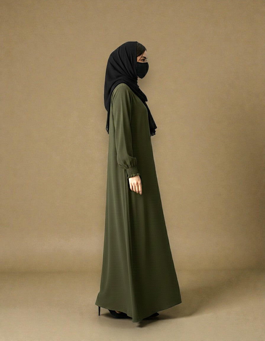 Front Open Abaya with Zipper Opening, Umbrella Flare and Matching Belt