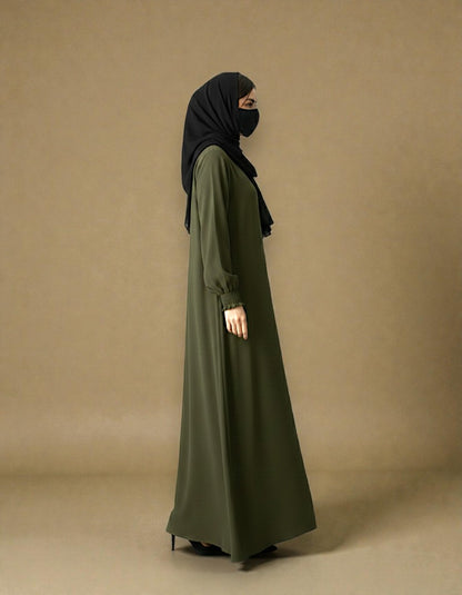 Front Open Abaya with Zipper Opening, Umbrella Flare and Matching Belt