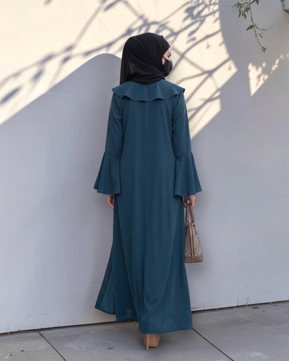 Designer Long Abaya Shrug with Cascading Yoke Detail