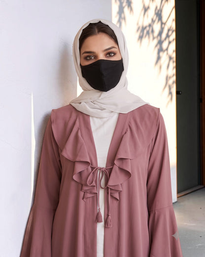 Ruffle Yoke Cardigan Abaya with Statement Bell Sleeves
