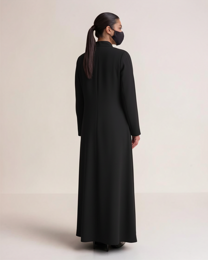 Latest Coat Abaya with Soft Shoulder Pads and Mandarin Collar| Black