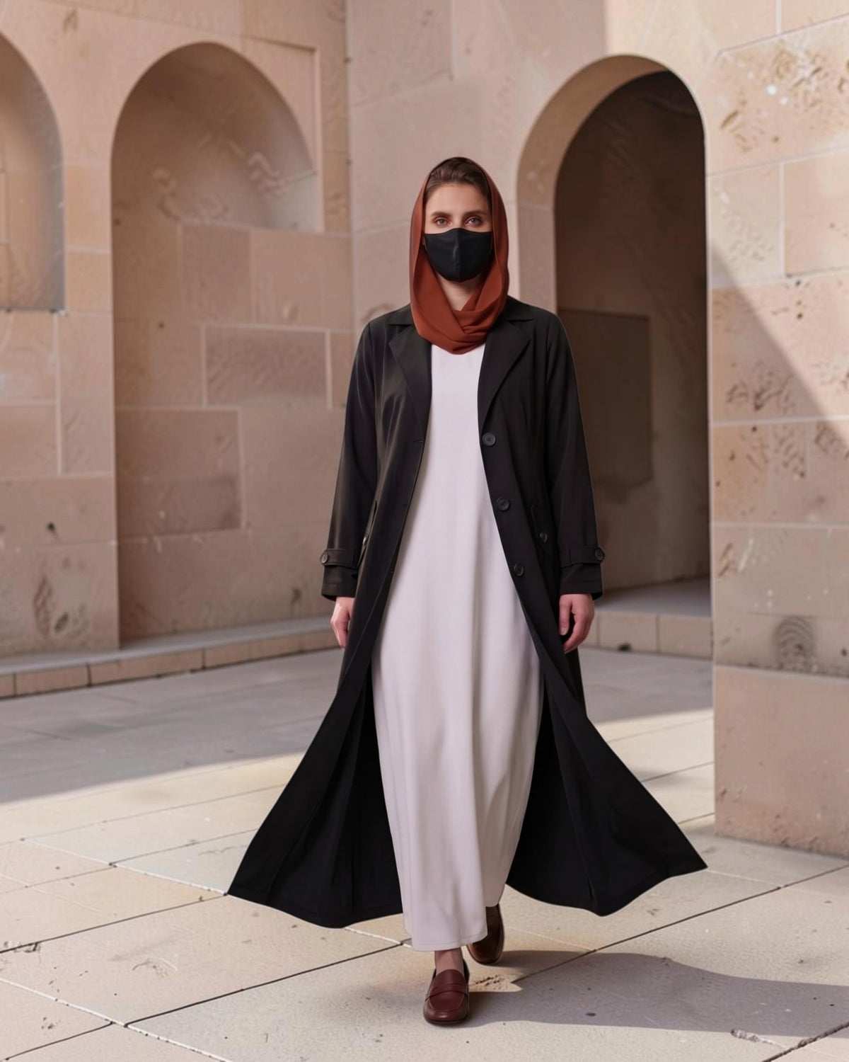 Executive Abaya Coat with Structured Shoulders (Black)