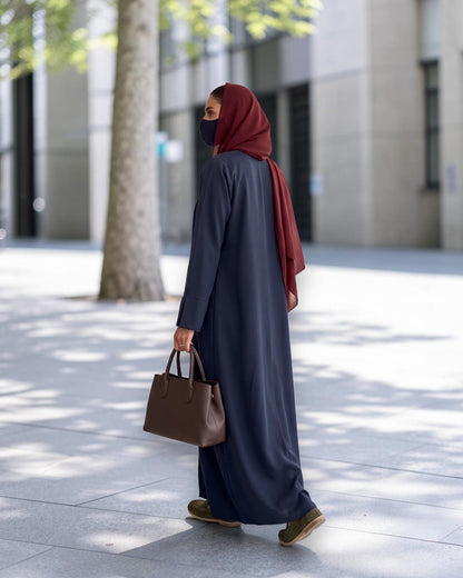 Open Abaya Shrug with Hijab & Optional Inner | open-abaya-shrug| Navy Blue