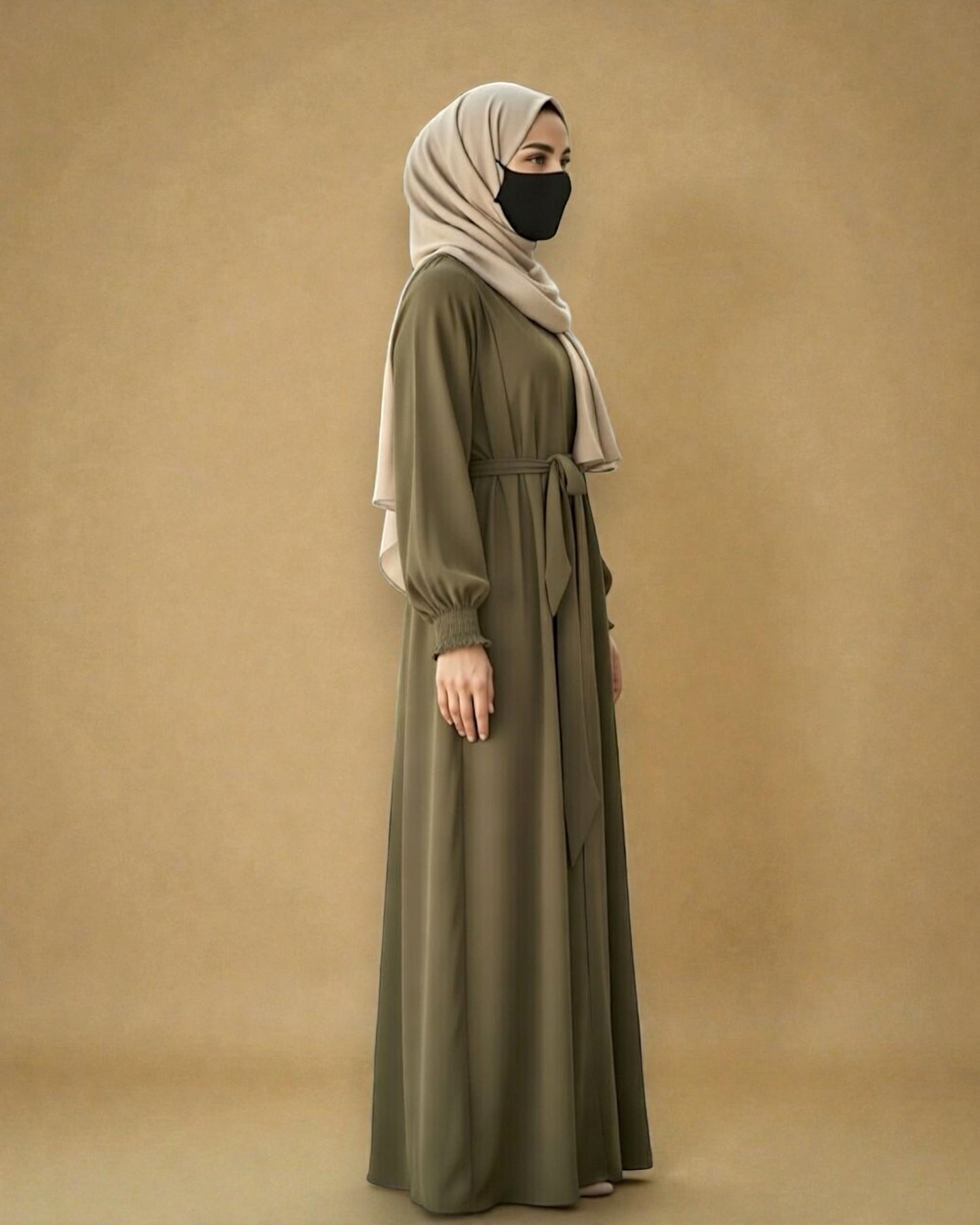 Front Open Abaya with Zipper Opening, Umbrella Flare and Matching Belt