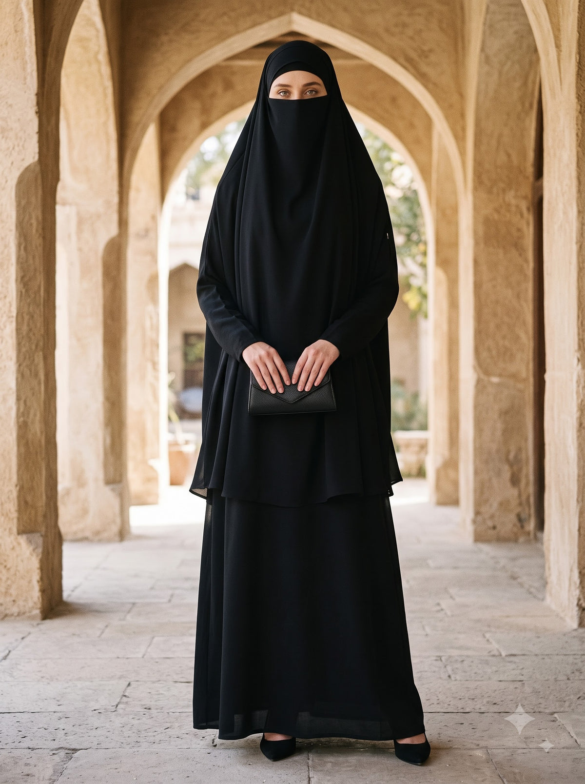 Abaya Khimar Set with Adjustable Tie-Back Face Cover