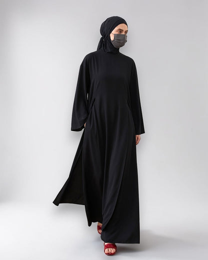 Black Abaya-like Co-ord Set with Long Tunic and Elasticated Bottom