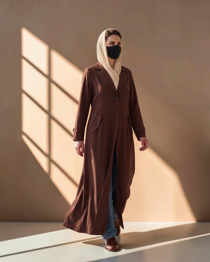 Executive Abaya Coat with Structured Shoulders (Brown)