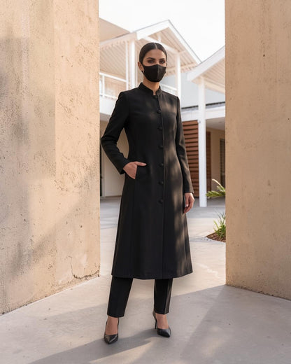 Business Suit for Women with Coat-Style Top | Optional Trouser & Hijab | Black