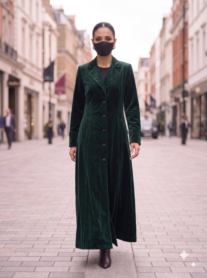 Tailored Velvet Coat Abaya with Lapel Collar