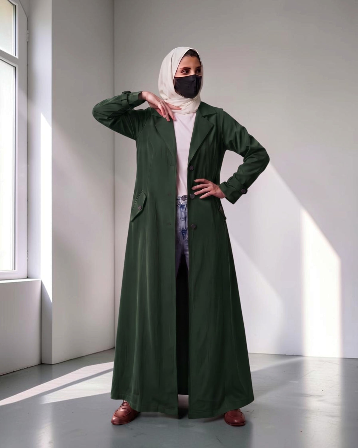 Executive Abaya Coat with Structured Shoulders (Hunter Green)