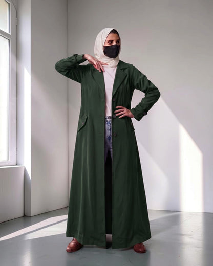 Executive Abaya Coat with Structured Shoulders (Hunter Green)